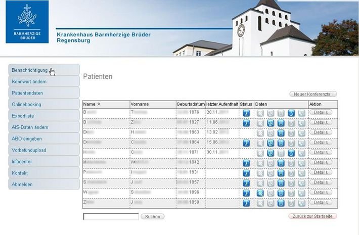 Man sieht einen Screenshot des Ärzteportals, die Namen sind aus datenschutzrechtlichen geschwärzt.