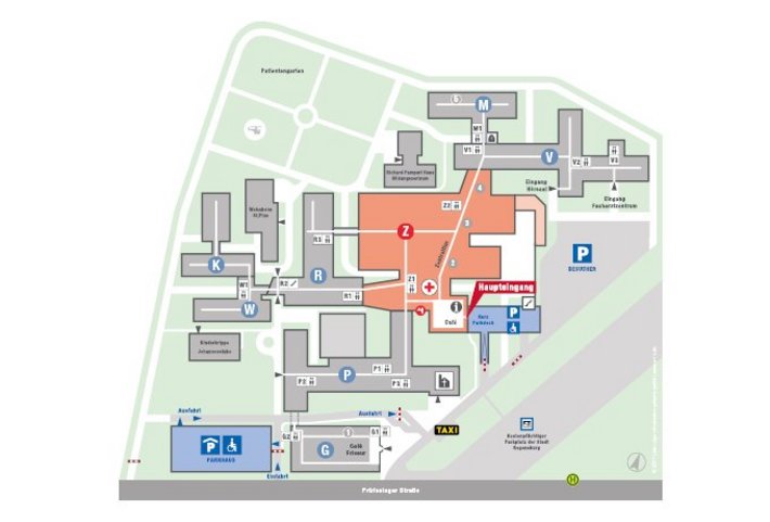 Auf dem Lageplan finden Sie eine Übersicht über die wichtigsten Orientierungspunkte unseres Krankenhauses.