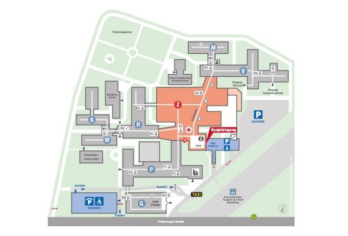 Auf dem Lageplan finden Sie eine Übersicht über die wichtigsten Orientierungspunkte unseres Krankenhauses.
