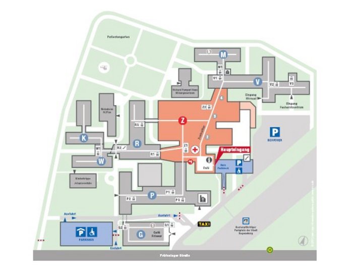 Auf dem Lageplan finden Sie eine Übersicht über die wichtigsten Orientierungspunkte unseres Krankenhauses.